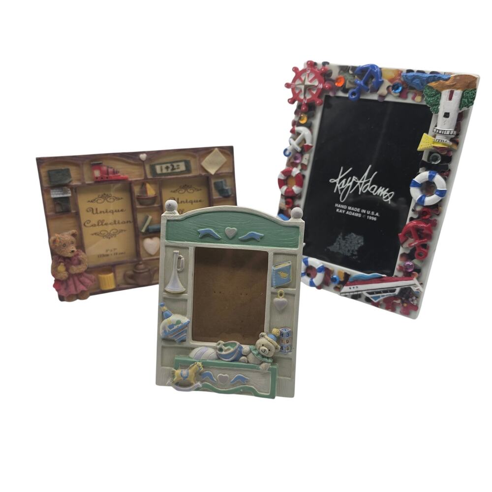 Whimsical 3D Picture Frames Lot - Kay Adams 1996 Nautical Nursery Vintage 90s